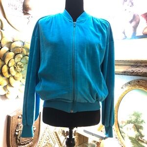 VINTAGE BAY CLUB SZ S AQUA Bomber VELVET Jacket WITH ZIPPER UP  AND POCKET